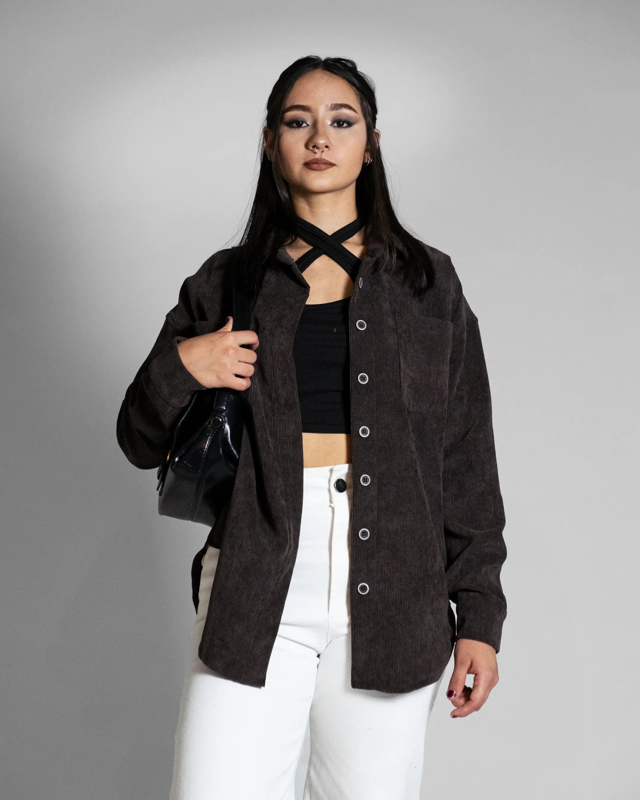 Chamarra oversized pana café