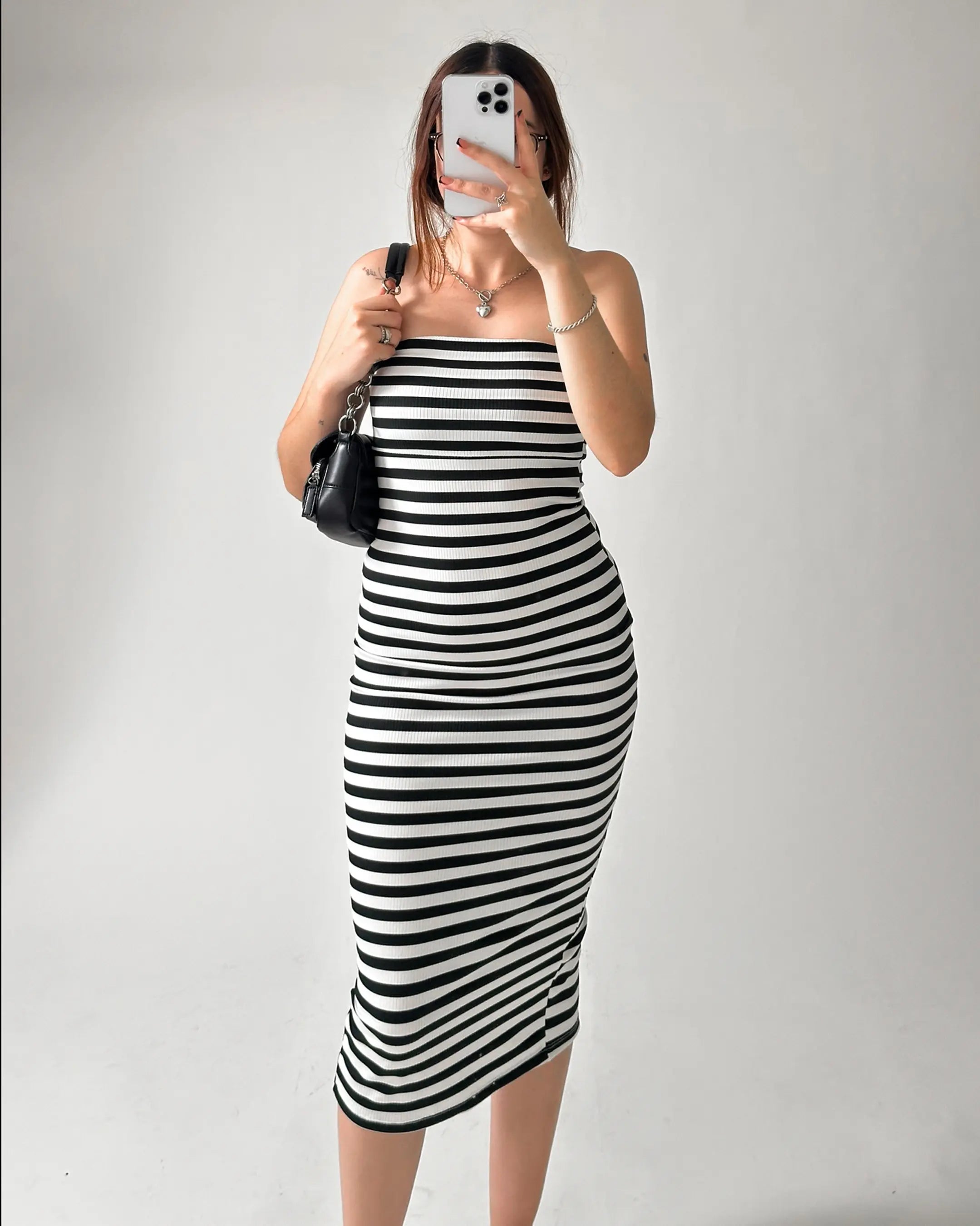 Vestido strapless rayas